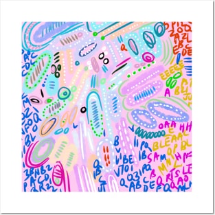 Pastel colors with shapes and numbers modern art expressionalism Posters and Art